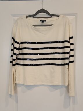 J. Crew Mariner Cropped Boatneck Jersey TEE Sequins Size Medium
